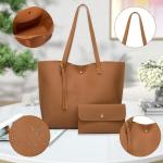 Handtas voor dames, grote damestas, shopper, grote schoudertas, PU-leer, grote capaciteit, laptopdraagtas, schoudertas voor werk, school, winkelen, met een damesportemonnee, zwart