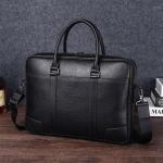 FUNSEED Handtasche aus echtem Leder, Laptoptasche für Herren, große Kapazität, lässige Aktentasche, Schultertasche für geschäftliche Arbeit, Schwarz, Large