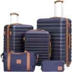 COOLIFE Koffer trolley koffer reiskoffer van ABS hard shell trolley 4 wielen TSA-slot de koffer bevat 1 reistas en 1 toilettas, blauw/bruin, vrije tijd, dames, reizen