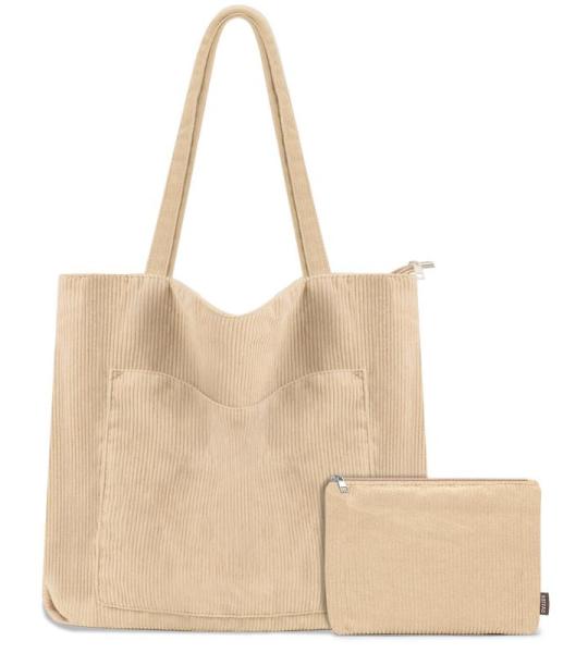 Tote Bag Dames Corduroy shopper tas dames grote schoudertas handtas dames met cosmeticatas voor winkelen, werken, reizen en school, abrikoos
