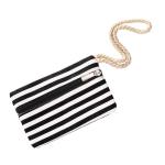 Grote waterafstotende strandtas met rits 58 x 38 x 18 cm gestreept zwart wit shopper schoudertas
