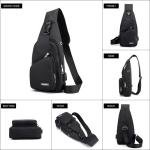 Lidxfeo Schoudertas met USB-oplaadaansluiting, waterdichte borsttas voor heren, anti-diefstal, crossbody bag, meerdere zakken, slingrugzak, voor wandelen, reizen, klimmen enz, zwar