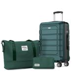 SHOWKOO Harde kofferset, gemakkelijk uit te breiden, ABS + PC, reiskoffer, duurzame handbagageset, 4 wielen, TSA-slot met 1 reistas + 1 toilettas, legergroen