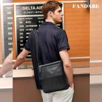 Vintage schoudertas leer heren tas om te hangen dames schoudertas echt leer polstas crossbody bag werktas messenger bags cadeau voor mannen, zwart, L