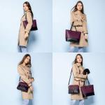 Handtas Dames Shopper Schoudertas Dames Handbags Set Women Grote Damestas Handtassen 3-Delige Set, Paars Zwart