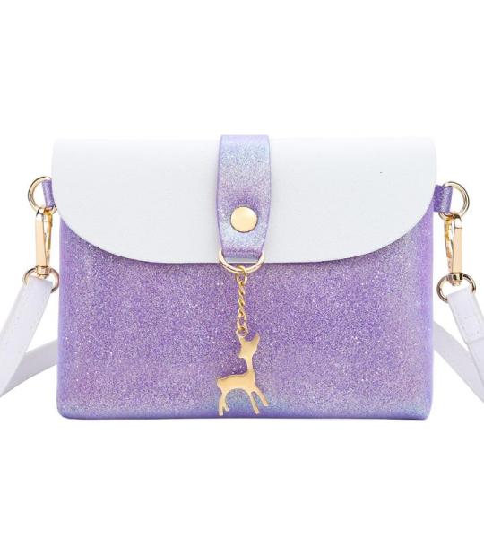 Handtas voor tienermeisjes, crossbody, leer, kleine portemonnee, PU-tas, cadeaus voor kinderen, meisjes, peuters, met strap, pailletten roze paars