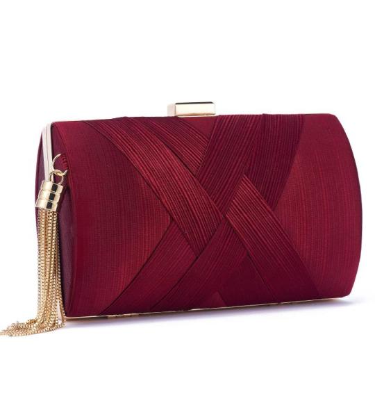 Dames clutch avondtas franjes elegante kettingtas tas clutch tas, bruiloft bruiloft galafeest handtas crossbody schoudertas kleine schoudertas, bordeauxrood (wine red)