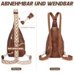 Borstzak voor dames, sling bag, 2-in-1 rugzak, klein, met 2 afneembare schouderbanden, PU-leer, crossbody tas, schoudertas, handtas, schoudertas, diefstalbestendig, wit/bruin.