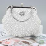 Dames Pearl Kralen Clutch Portemonnees Vintage Kristal Bruid Avondtas voor Bruiloft Cocktail Party Prom, Wit A