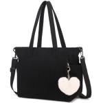 Cord Tote Bag tas dames schoudertas grote shopper tas handtas schoudertas voor werk kantoor reizen winkelen school, zwart, Large, Schoudertas