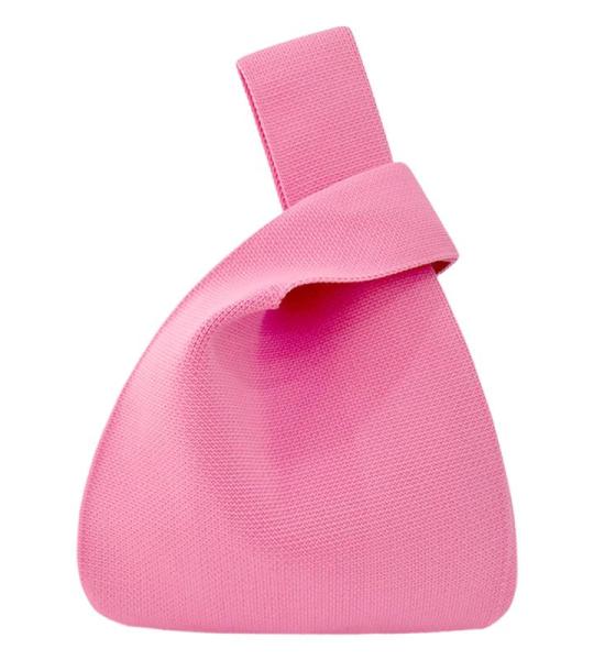 Vrouwen Handvat Tassen Polsbandjes Effen Kleur Gift Bag Cross-Body Gebreide Mouw Knoop Tas Kleine Leuke Draagbare Portemonnee Opvouwbare Tote, Magenta, Solid-magenta