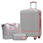 COOLIFE Koffer trolley koffer reiskoffer van ABS hard shell trolley 4 wielen TSA-slot de koffer bevat 1 reistas en 1 toilettas, grijs/roze, koffer