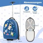 DREAMADE 2-delige kinderkoffer & rugzak, kinderkofferset, kindertrolley, handbagage, reisbagage, harde koffer voor kinderen, Blauw-astronaut, kinderkoffer
