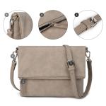 Schoudertas voor dames, schoudertas met ritssluiting, crossbody tas, leren handtas, klein, dagrugzak, taupe, Gestructureerde schoudertas