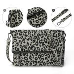 Schoudertas voor dames, schoudertas met ritssluiting, crossbody tas, leren handtas, klein, dagrugzak, Grijs-luipaard, Small