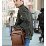 Hjkiopc Schoudertas heren schoudertas crossbody mobiele telefoon tas messenger bag herentas shulder bag lederen borstzak, bruin, Retro