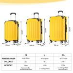 BEIBYE Koffer met harde schaal, trolley, rolkoffer, reiskoffer, veiligheid, cijferslot, dubbele wielen, ABS-materiaal, handbagage, 4 wielen, M-L-XL-set, geel, hardshell trolley