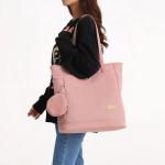 Tas dames shopper, met portemonnee grote canvas schoudertas met ritssluiting grote handtas stof boodschappentas voor werk en school onderweg, roze, Eén maat, shopper