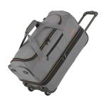 Travelite Basics Rolkoffer met 2 wielen, maat S met stretchplooi, zachte reistas met wielen met extra veel volume, grijs/groen, 55 cm