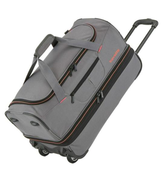 Travelite Basics Rolkoffer met 2 wielen, maat S met stretchplooi, zachte reistas met wielen met extra veel volume, grijs/groen, 55 cm
