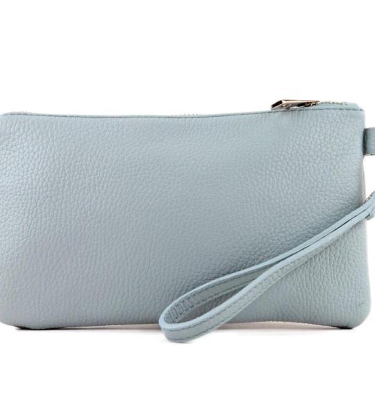 - T193 - ital. Clutch polstas leer small, ijsblauw, Small