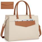 Handtas voor dames, schoudertas, 2-in-1 shopper voor dames, 15,6 inch, groot, PU-leer, laptoptas, waterdicht, werktas voor business, kantoor, school, beige met bruin, Utility