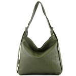 - T192 - ital. Dames rugzak tas 2-in-1 leer, olijfgroen, Large