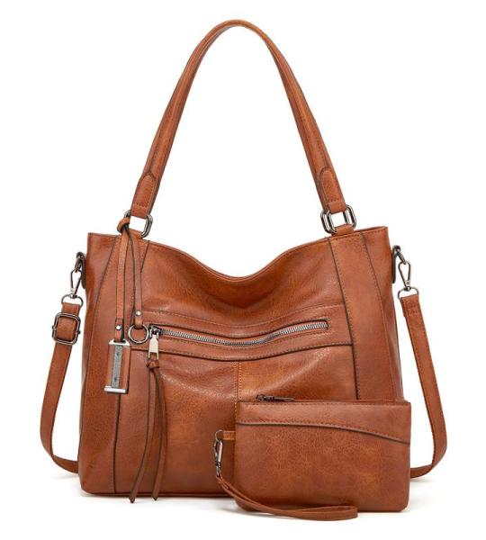 BAIGIO 2-delige handtas dames schoudertas grote shopper tassen PU lederen schoudertas draagtas hengseltas geschenk tas tas set met portemonnee ritssluiting voor kantoor winkelen re