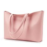 Totebag, grote schoudertas met ritssluiting van waterdicht PU-leer, damestas voor werk, school, reizen, dagelijks gebruik, roze, Large
