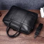 FUNSEED Handtasche aus echtem Leder, Laptoptasche für Herren, große Kapazität, lässige Aktentasche, Schultertasche für geschäftliche Arbeit, Schwarz, Large