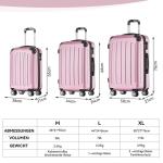 BEIBYE Koffer met harde schaal, trolley, rolkoffer, reiskoffer, veiligheid, cijferslot, dubbele wielen, ABS-materiaal, handbagage, 4 wielen, M-L-XL-set, roze