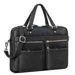 'San Francisco' laptoptas van 13-14 inch leer met handvat om te hangen, voor dames en heren, schoudertas met veel vakken, leren tas, aktetas, messenger bag, echt buffelleer, zwart,