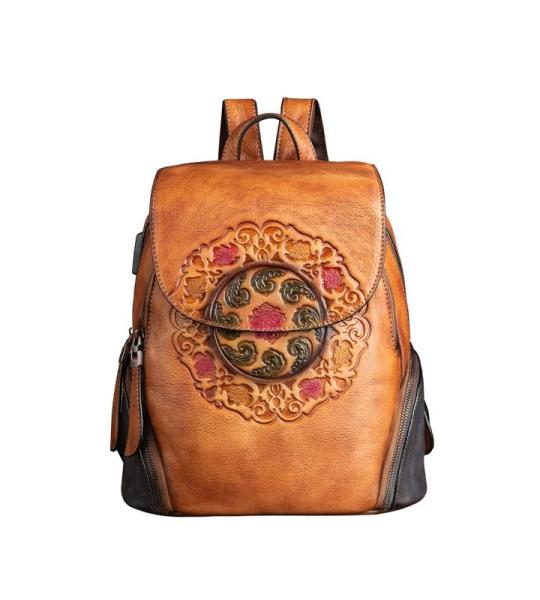 VVHUDA Retro lederen rugzak voor dames, casual rugzak met hoge capaciteit, lederen schoudertas voor winkelen, reizen (kleur: geel) klein cadeau