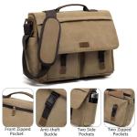 VASCHY Schoudertassen voor dames en heren, vintage, waterafstotend, gewaxt canvas, voor 14, 15,6, 17 inch, laptop, aktetas, schoudertas, laptoptas met gevoerde schouderriem