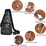 Sling tas voor heren, leren borsttas, waterdichte , casual lichte tas, mobiele telefoontas, crossbody tas voor wandelen, fietsen, kamperen, zwart