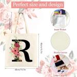 Katoenen tas gepersonaliseerd met naam initial boodschappentas met letters vrouwen draagtas en make-uptas cadeau voor vriendin bruidsmeisje mama voor verjaardagen, bruiloft (R)