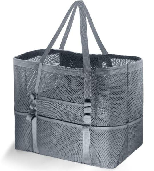 Grote strandtas van mesh voor dames, draagbaar, XXL familie, strandtas voor dames, opvouwbaar en herbruikbaar, grote nettas voor het strand, voor zand, zwemmen, reizen, winkelen, G