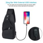 Sling Bag met USB-Oplading, Borsttas met Verstelbare Riem, Multi-Pocket Crossbody Borst Tas, Wandelen Casual Outdoor Borstzak voor Heren, Zwart