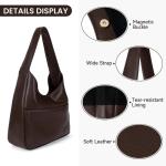 Schoudertas, vintage leren tas, retro schoudertas, onderarmtas, draagtas, vintage, grote capaciteit met magnetische gesp, Hobo boodschappentas, bruin
