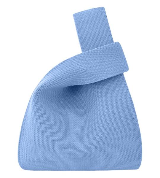 Vrouwen Handvat Tassen Polsbandjes Effen Kleur Gift Bag Cross-Body Gebreide Mouw Knoop Tas Kleine Leuke Draagbare Portemonnee Opvouwbare Tote, Blauw, Solid-blauw
