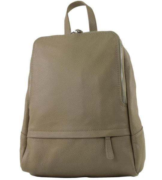 - T138 - Italiaanse damesrugzak van leer, taupe, M