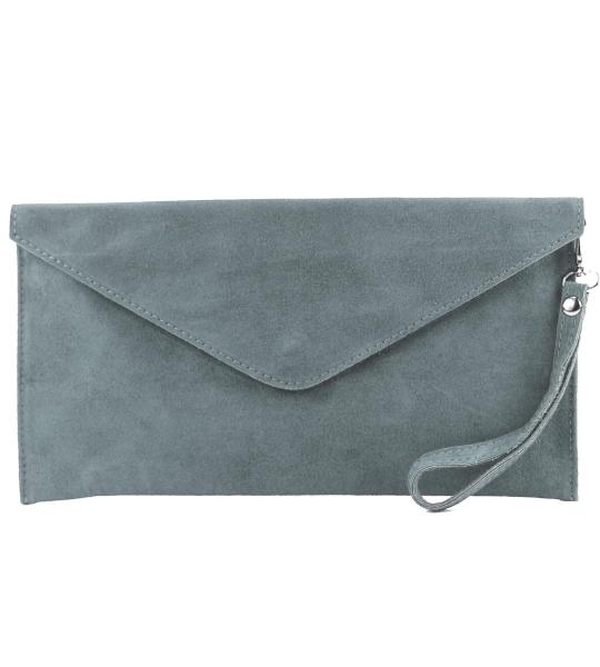 T106 Italiaanse clutch/avondtas van suède, donkergrijs, Small