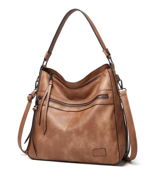 Sacmill Dameshandtas, PU-leer, schoudertas, shopper, topgreep, draagtas, elegante schoudertas voor vrouwen, Kaki, Westers