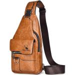 Sling tas voor heren, leren borsttas, waterdichte , casual lichte tas, mobiele telefoontas, crossbody tas voor wandelen, fietsen, kamperen, lichtbruin