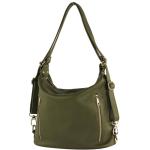 - T249 - ital. Dames rugzak tas 2 in 1 leer, olijfgroen, Medium