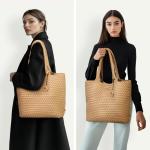 Tote Bag handtas voor dames, met polstassen, gevlochten tas, modieuze schoudertas, shopper, schoudertas voor school, werk, reizen, winkelen, hazel, Aprikose-2