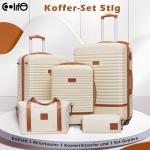 COOLIFE Koffer trolley koffer reiskoffer van ABS harde schaal trolley 4 wielen TSA-slot De koffer bevat 1 reistas en 1 toilettas, wit/bruin., Koffer Trolley Koffer Reiskoffer van A