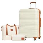 COOLIFE Kofferset, trolley, koffer, ABS, harde schaal, reiskoffer, 4 wielen, TSA-slot, intrekbare trolley, de koffer bevat 1 reistas en 1 toilettas, wit/bruin., Harde trolley koffe