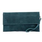 Modamoda T151/M151 Italiaanse clutch van suède/leer, metallic, petrolblauw, Small