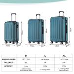 BEIBYE Koffer met harde schaal, trolley, rolkoffer, reiskoffer, veiligheid, cijferslot, dubbele wielen, ABS-materiaal, handbagage, 4 wielen, M-L-XL-set, donkergroen